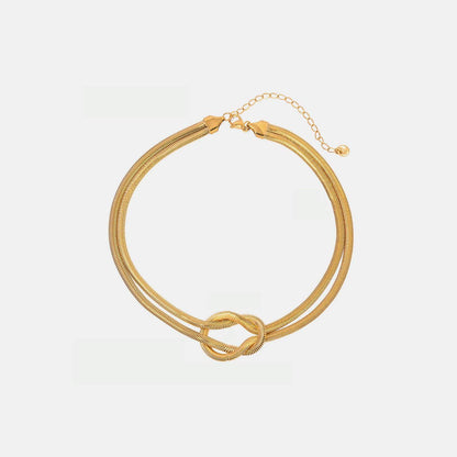 Double Layered Knot Herringbone Choker Necklace in Silver - Selvanelle