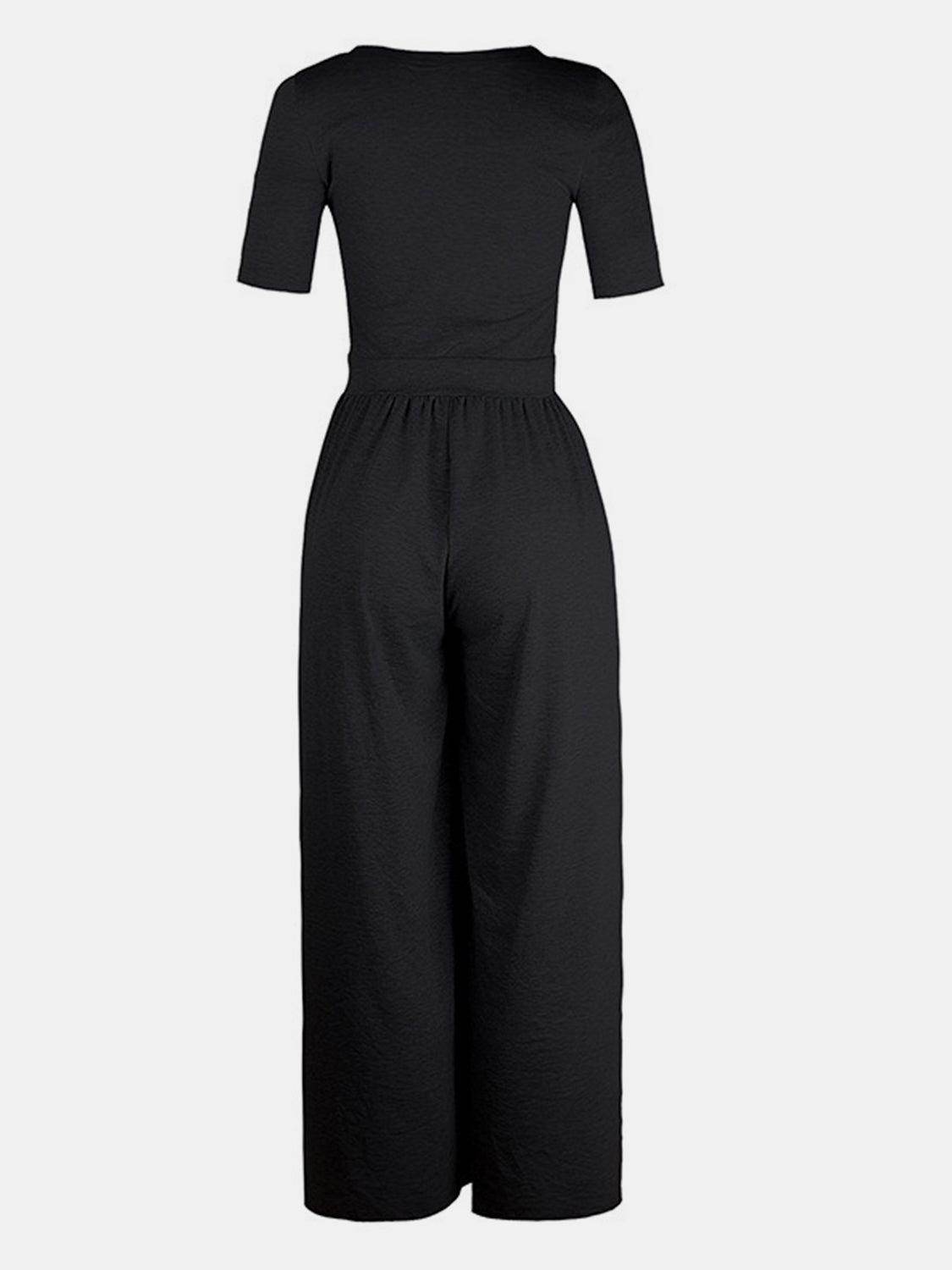 Scoop Neck Short Sleeve Jumpsuit for Casual Comfort - Selvanelle