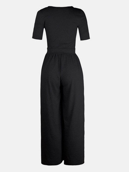 Scoop Neck Short Sleeve Jumpsuit for Casual Comfort - Selvanelle