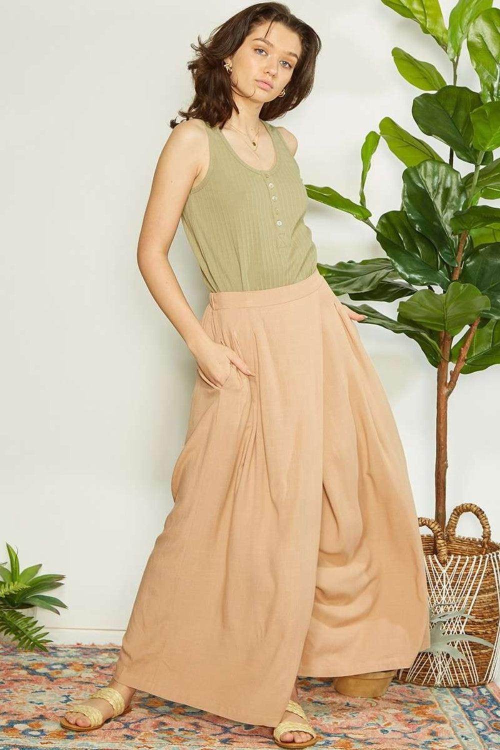 Mittoshop Wrap Pleating Detail Wide Leg Pants for Women - Selvanelle