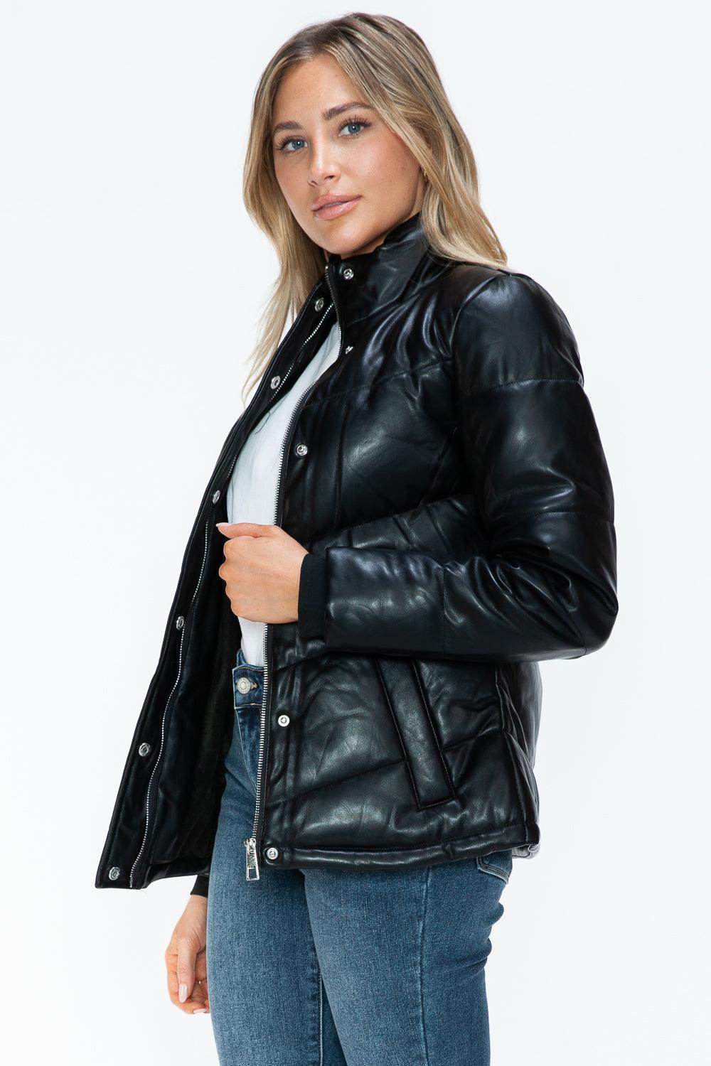 Snobbish Pocketed Zip Up Turtleneck Puffer Jacket for Women - Selvanelle