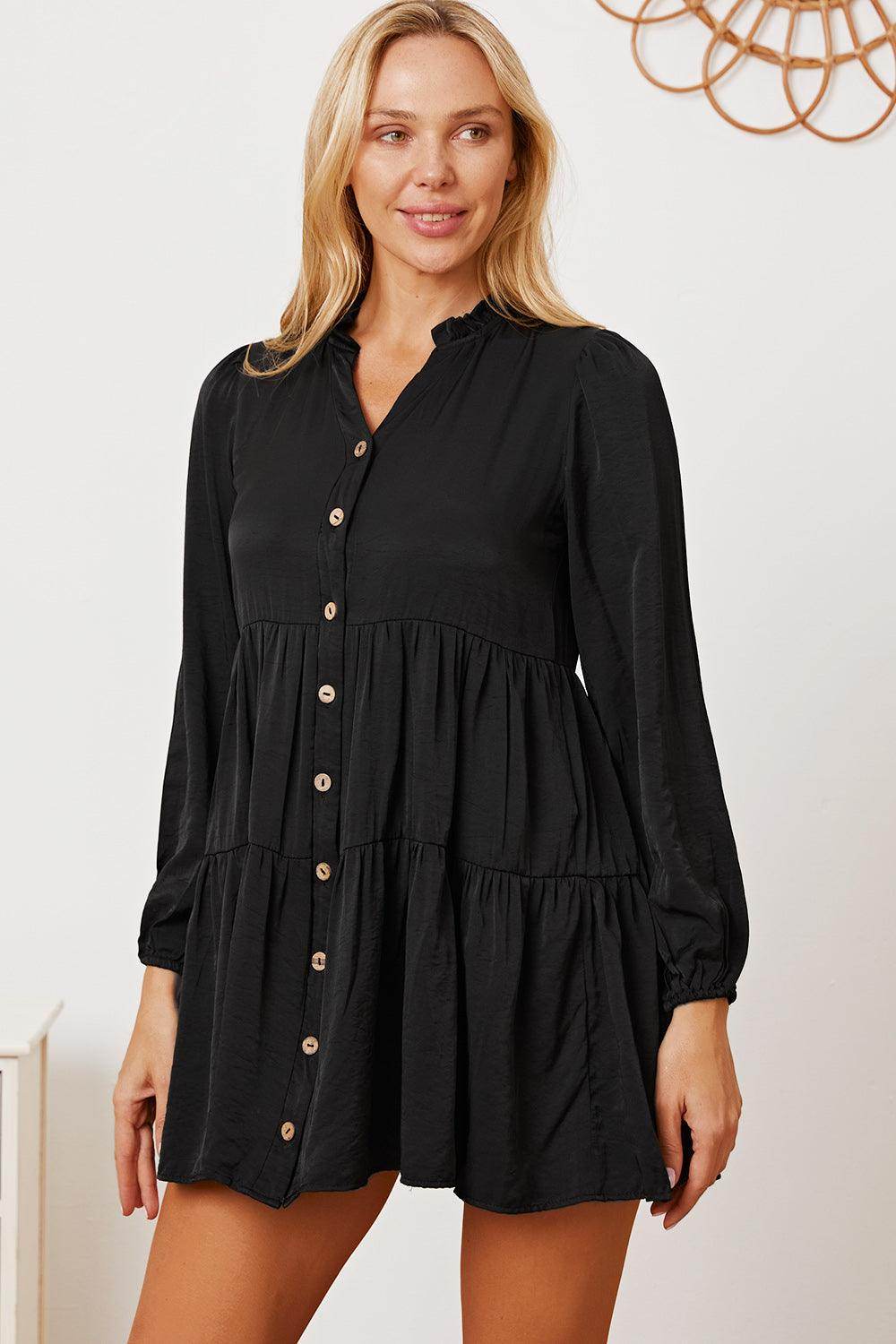 Ruffled Button Up Long Sleeve Tiered Shirt for Women - Selvanelle