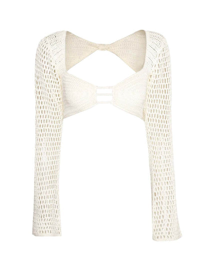 Tied Long Sleeve Top and Skirt Cover Up Set - Selvanelle