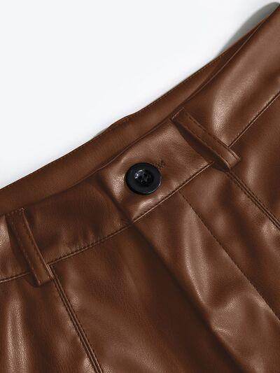 PU Leather High Rise Shorts for Women with Pockets - Selvanelle