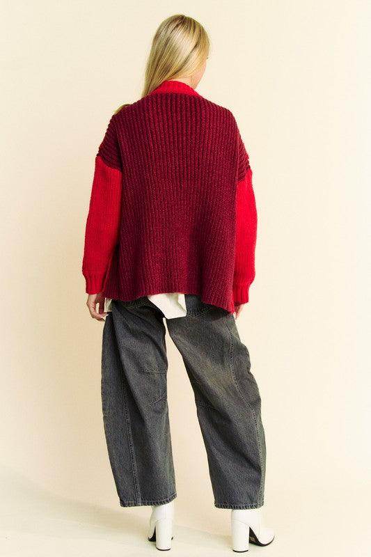 Davi & Dani Cable-Knit Color Block Open Front Cardigan Cozy - Selvanelle