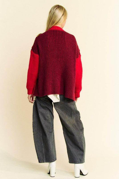 Davi & Dani Cable-Knit Color Block Open Front Cardigan Cozy - Selvanelle
