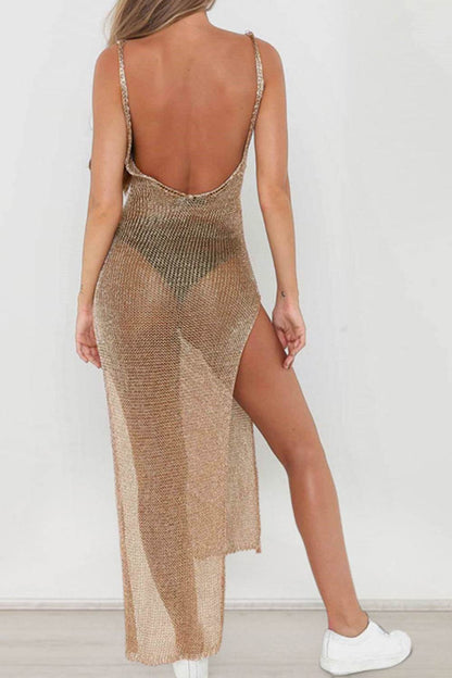 Slit Scoop Neck Sleeveless Cover Up - Selvanelle