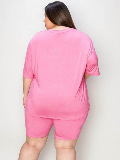 Basic Bae Full Size V-Neck Drop Shoulder T-Shirt Set - Selvanelle
