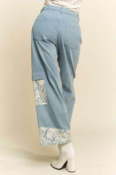 Davi & Dani Lace Applique Wide Leg Jeans for Women - Selvanelle