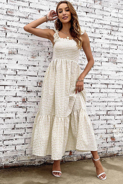 Plaid Ruffle Strap Square Neck Dress for Casual Style - Selvanelle