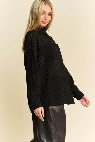 Davi & Dani Crinkled Jacquard Button Down Shirt for Women - Selvanelle