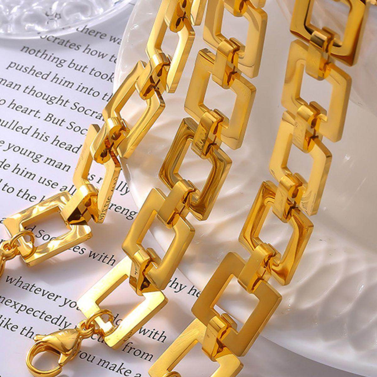 Titanium Steel Hollow Square Chain Bracelet for Men and Women - Selvanelle