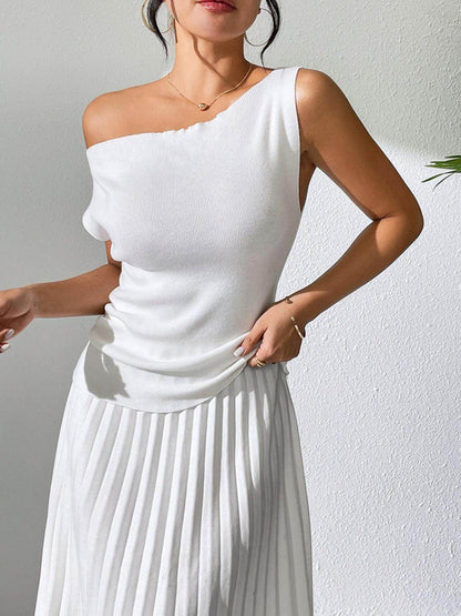 Single Shoulder Short Sleeve Knit Top for Women Fashion - Selvanelle