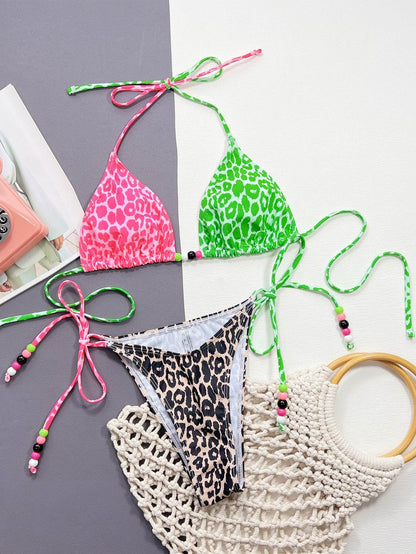 Leopard Tied Halter Neck Bikini Set - Selvanelle