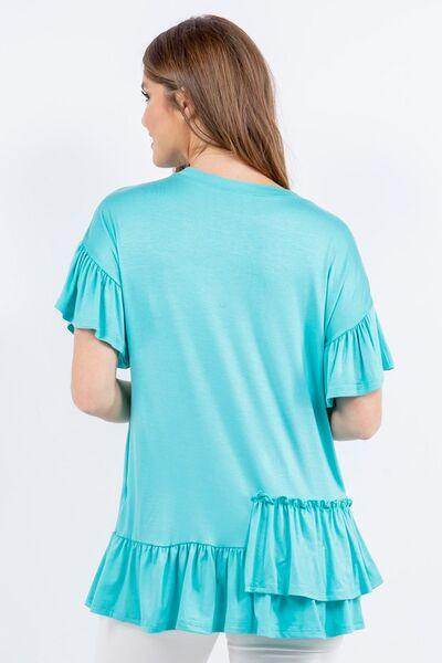 Celeste Full Size Ruffle Detail Asymmetrical Top Plus Size - Selvanelle