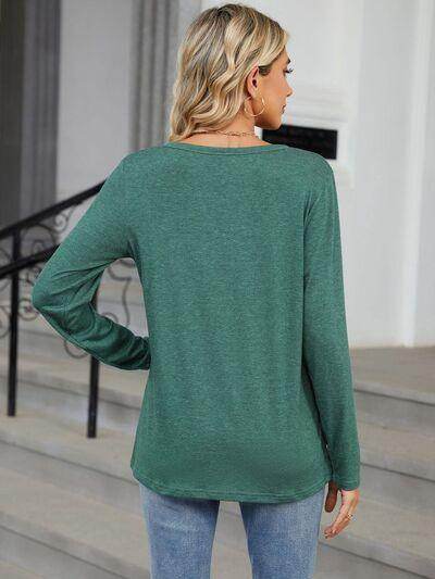 Notched Long Sleeve T-Shirt for Women in Various Sizes - Selvanelle