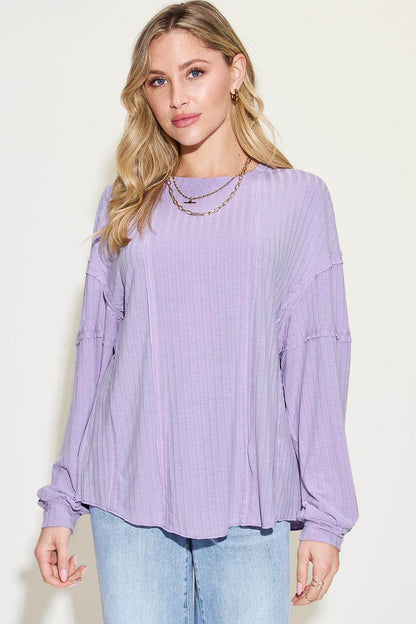 Basic Bae Full Size Ribbed Round Neck Long Sleeve T-Shirt - Selvanelle