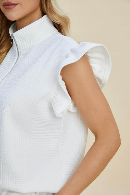 Double Take Full Size Texture Flounce Sleeve Top and Shorts Set - Selvanelle