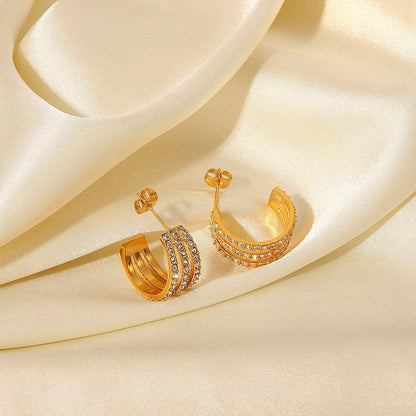Stainless Steel Inlaid Zircon C-Hoop Earrings for Women - Selvanelle