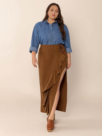 Plus Size Ruffled Slit High Rise Skirt for Stylish Comfort - Selvanelle