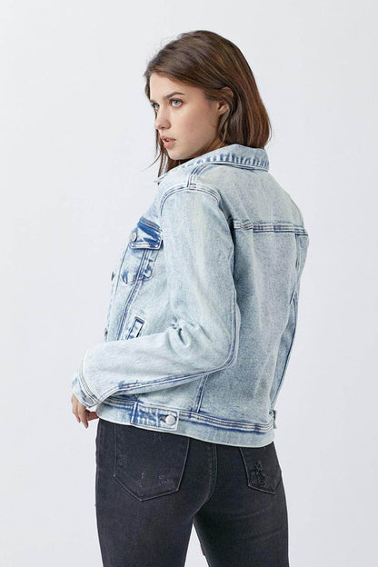 RISEN Button Up Washed Denim Jacket for Casual Style - Selvanelle