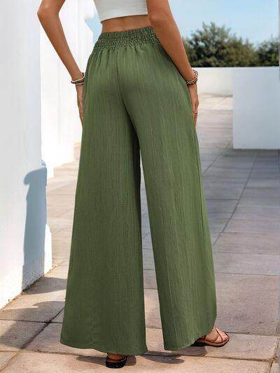 Perfee Smocked Wide Leg Pants for Women with Pockets - Selvanelle