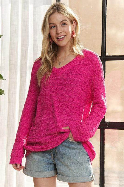 ADORA V-Neck Drop Shoulder Long Sleeve Sweater for Women - Selvanelle