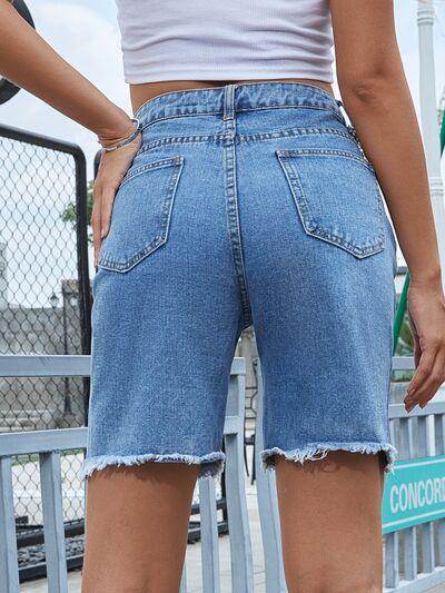 Distressed Raw Hem Denim Shorts for Women Casual Style - Selvanelle