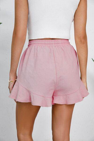 Full Size Drawstring Ruffle Hem Shorts for Women - Selvanelle