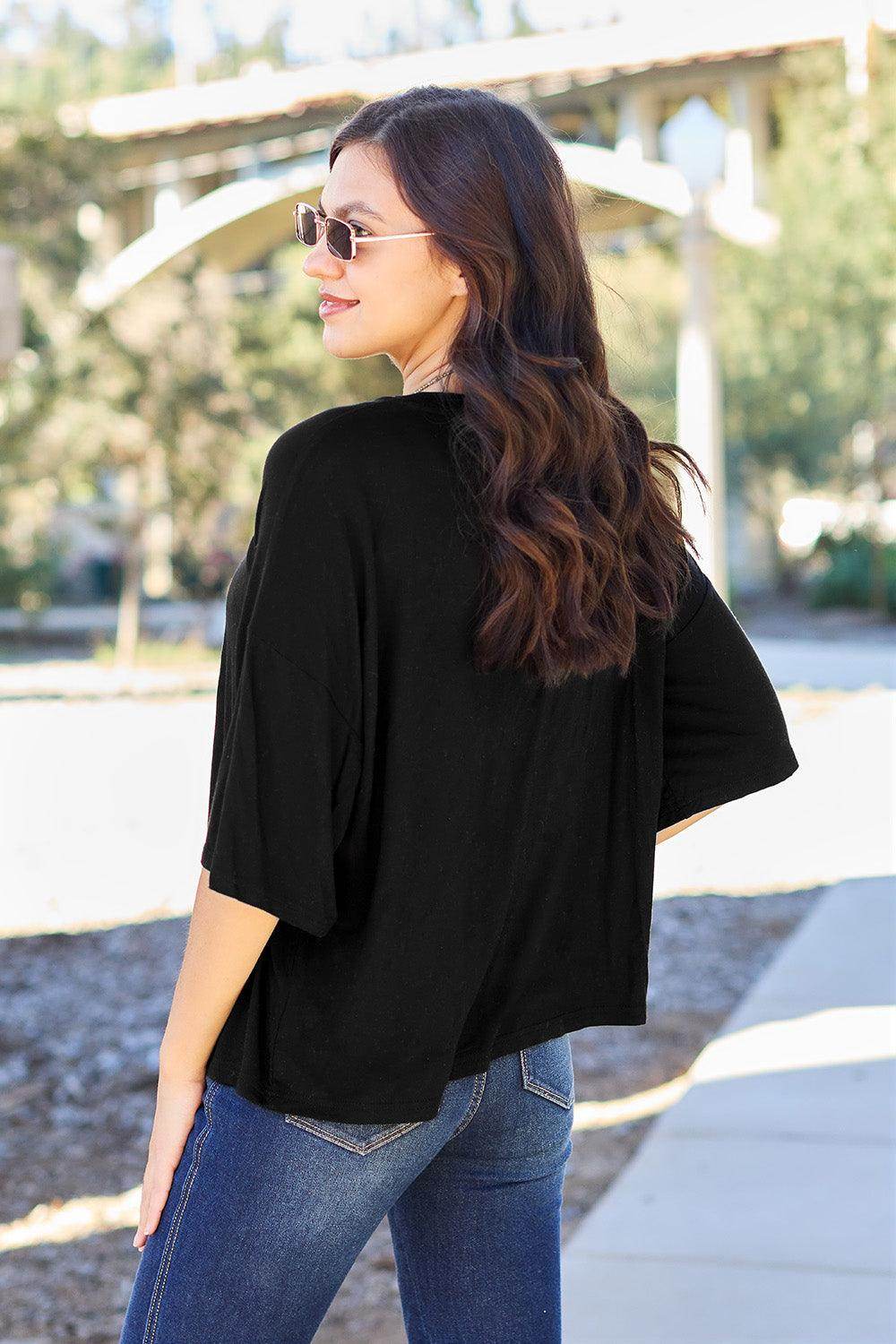 Basic Bae Full Size Round Neck Drop Shoulder T-Shirt for All - Selvanelle