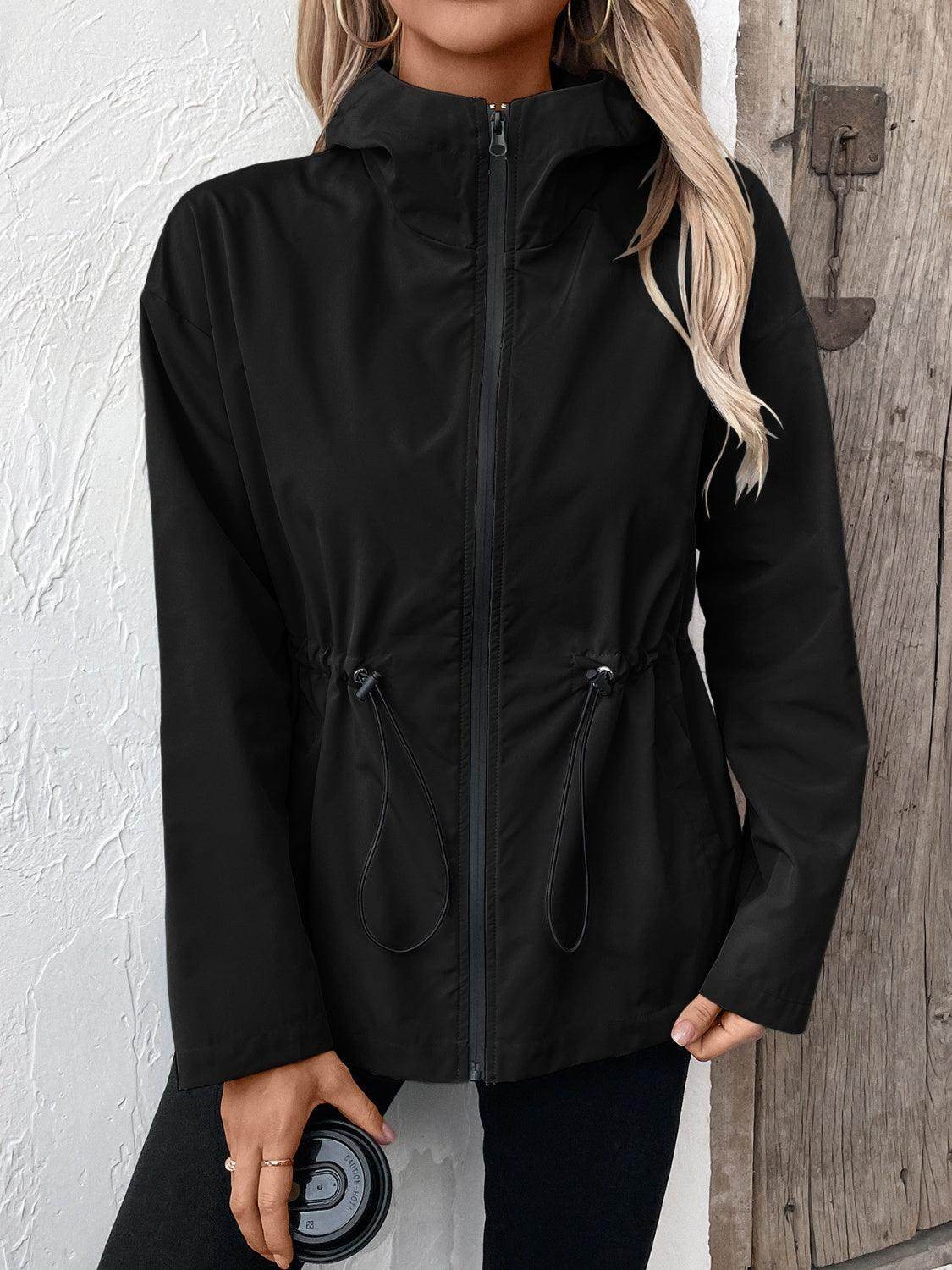 Ivy Lane Drawstring Zip Up Hooded Jacket for Women - Selvanelle