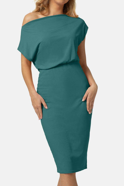 Boat Neck Short Sleeve Knee-Length Dress for Women - Selvanelle