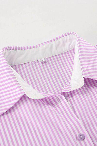 Striped Collared Neck Long Sleeve Shirt for Stylish Comfort - Selvanelle