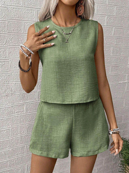 Round Neck Sleeveless Top and Shorts Set for Women - Selvanelle