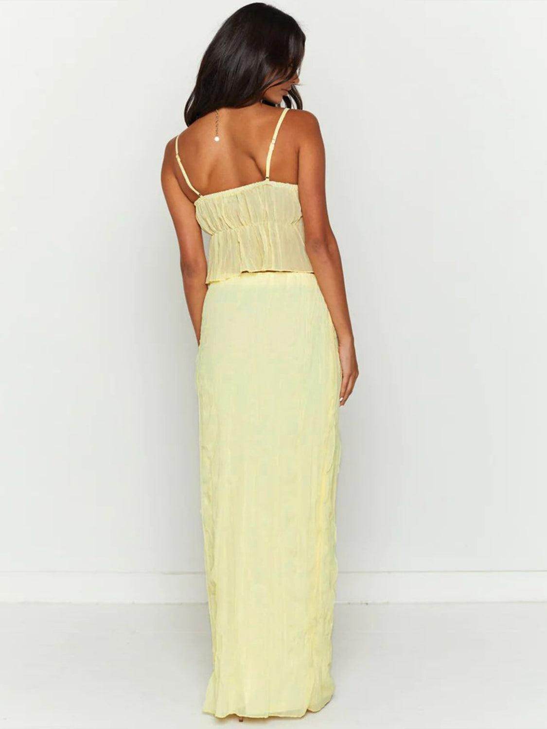 Square Neck Sleeveless Top and Ruched Skirt Set for Women - Selvanelle