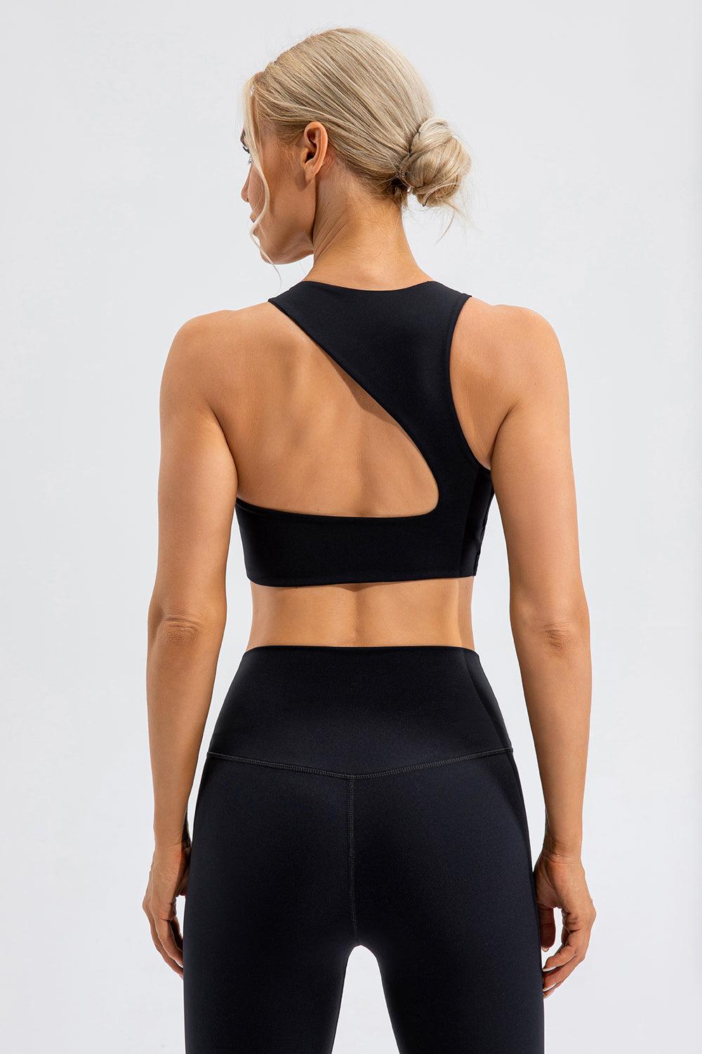 Round Neck Cutout Cropped Active Tank for Women Fitness