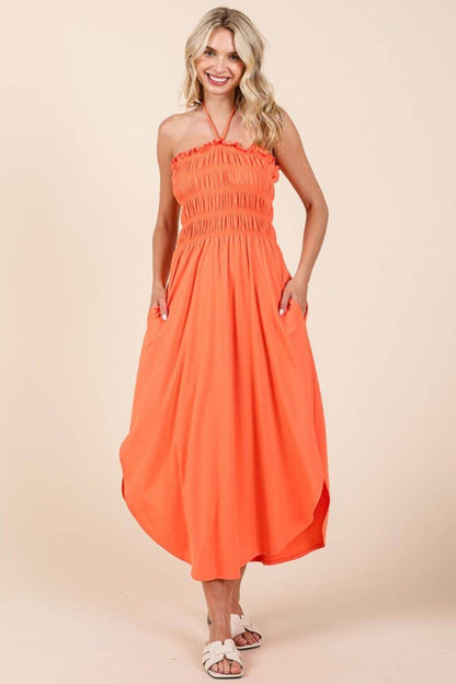 Culture Code Tie Back Shirring Dress with Pockets Chic - Selvanelle