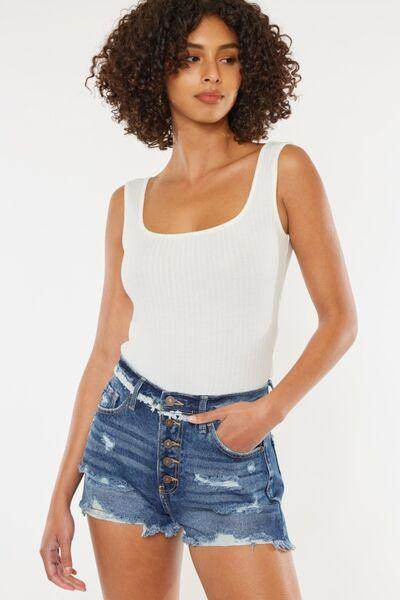 Kancan Distressed Button Fly Denim Shorts for Women - Selvanelle
