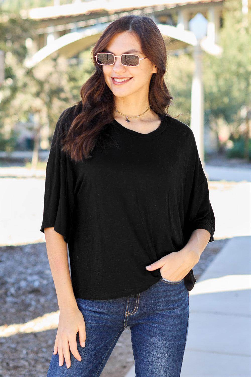 Basic Bae Full Size Round Neck Drop Shoulder T-Shirt for All - Selvanelle
