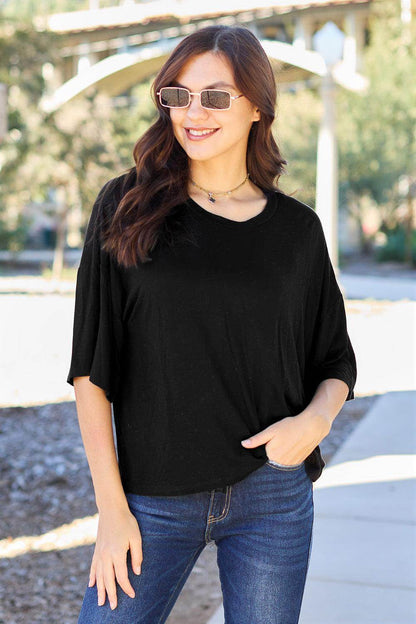 Basic Bae Full Size Round Neck Drop Shoulder T-Shirt for All - Selvanelle