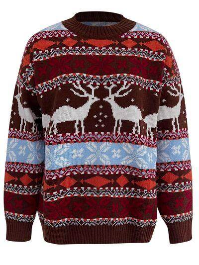 Geometric Round Neck Dropped Shoulder Sweater for Women - Selvanelle