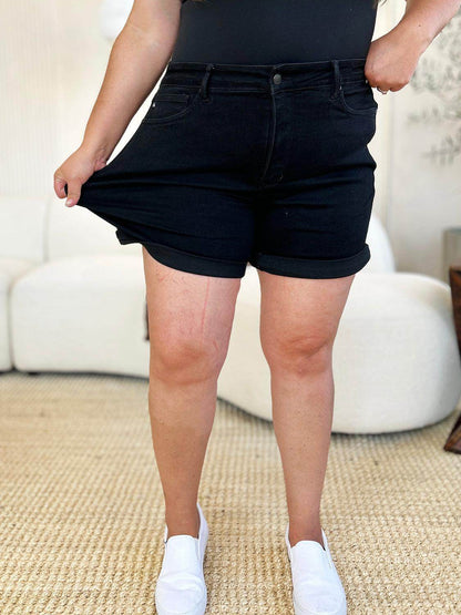 Judy Blue Full Size High Waist Tummy Control Cuffed Shorts - Selvanelle