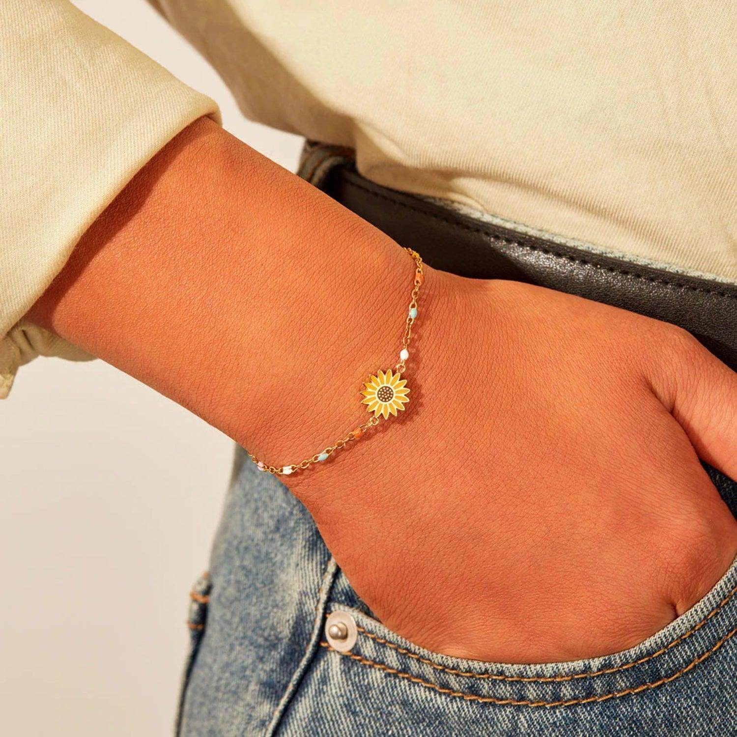 Sunflower Shape 18K Gold-Plated Bead Bracelet for Women - Selvanelle