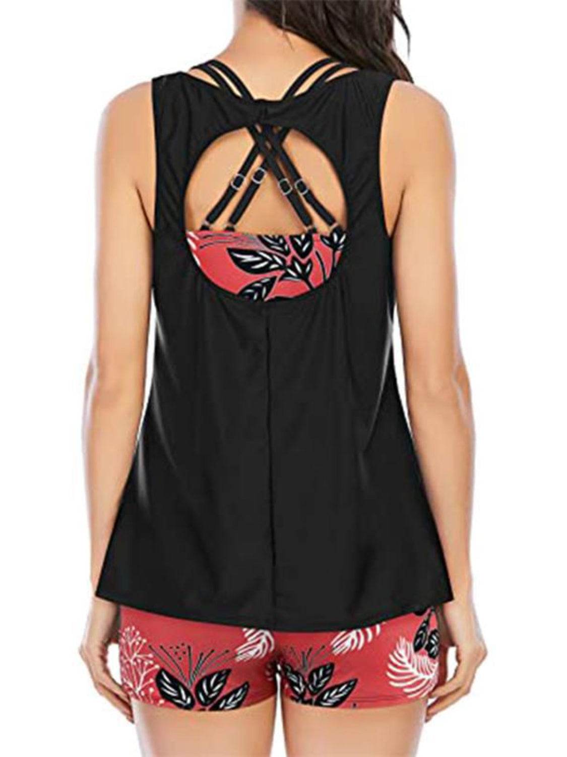 Cutout Printed Round Neck Three-Piece Swim Set - Selvanelle