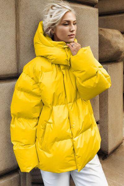 Pocketed Zip Up Hooded Puffer Jacket for Winter Comfort - Selvanelle
