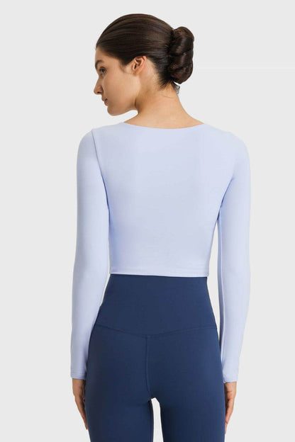 Millennia Cutout Long Sleeve Cropped Sports Top - Selvanelle