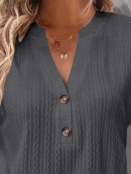Textured Notched Short Sleeve Top - Selvanelle