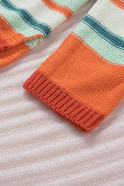 Contrast Striped Turtleneck Dropped Shoulder Sweater for Women - Selvanelle