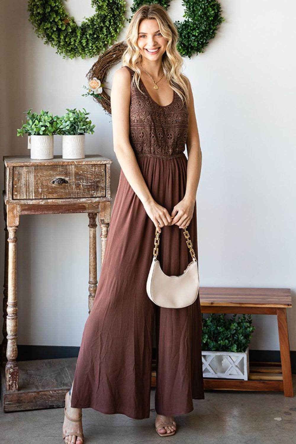First Love Tie Back Sleeveless Slit Wide Leg Jumpsuit for Women - Selvanelle