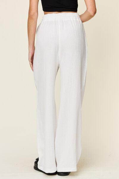 Double Take Full Size Texture Drawstring Wide Leg Pants - Selvanelle